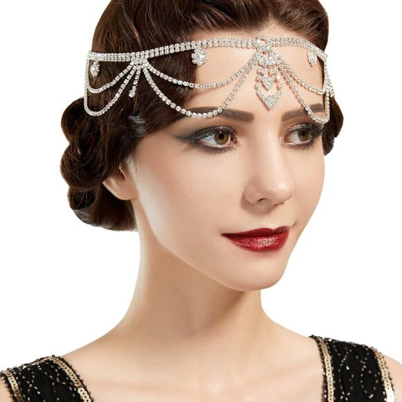 Roaring 20s Crystal Rhinestone Head Chain Jewelry Silver Headpiece Hair Accessor